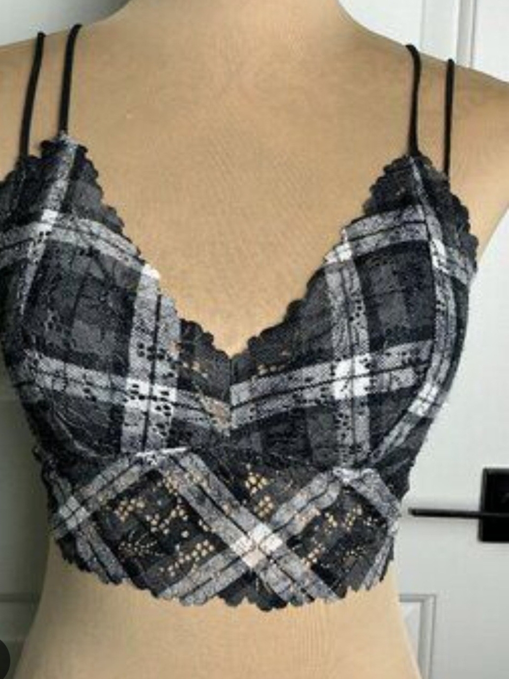 PINK🛍 Victoria's Secret Black & White Plaid Lace Bralette Camisole